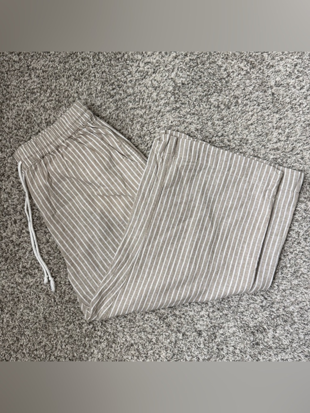 BeachLunchLounge Tan Striped Linen Blend Wide Leg Cropped Pants Small
